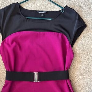 Express Fuchsia and Black Belted Dress